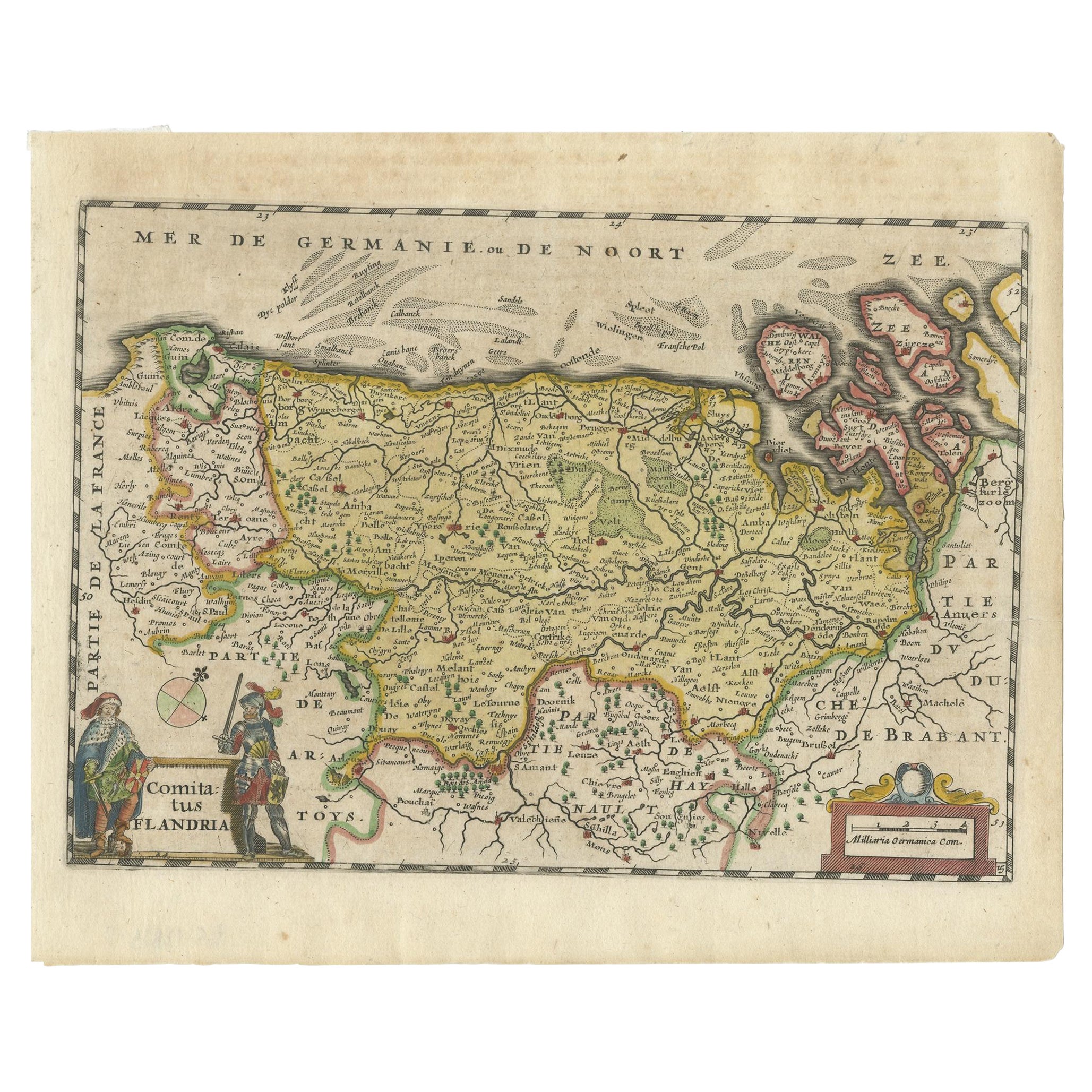 Antique Map of Flanders, Belgium, 1630 For Sale