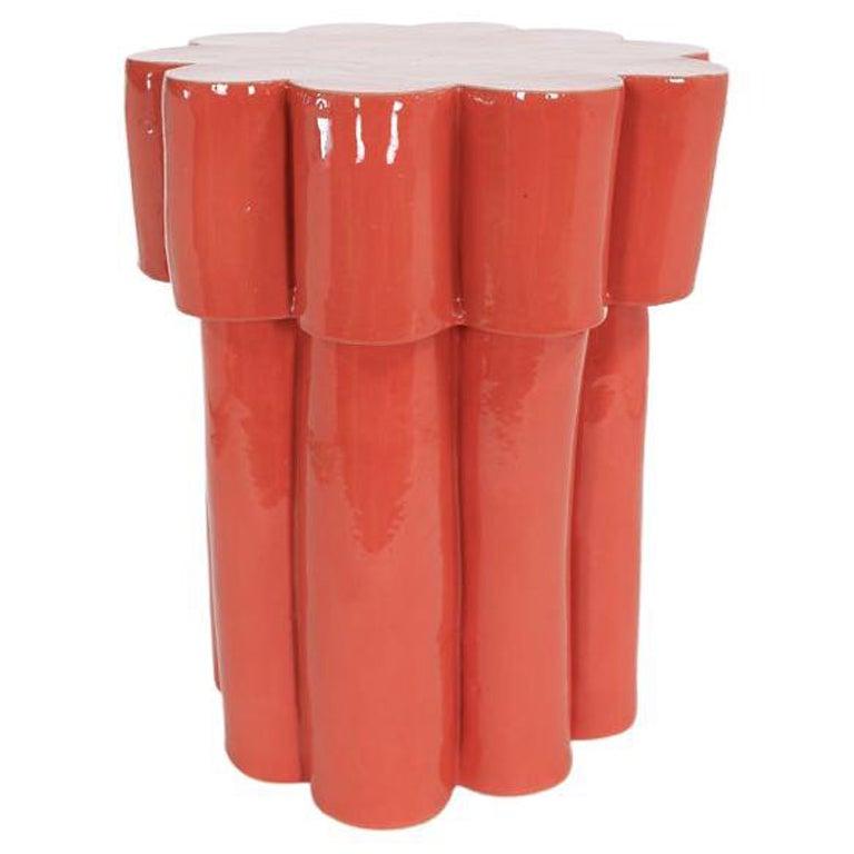 Wolken-Beistelltisch und Hocker aus Keramik mit zwei Etagen und glänzendem Rot von BZIPPY