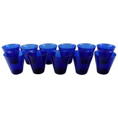 Monica Bratt for Reijmyre, 11 Water Glasses in Blue Mouth Blown Art Glass