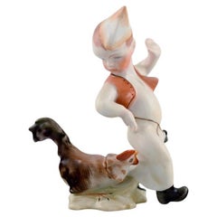 Vintage Herend Porcelain Figure, Boy and Rooster, Mid-20th Century