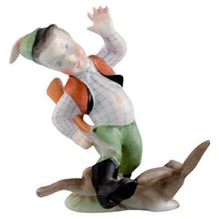 Herend Porcelain Figure, Hunter Boy and Hare, Mid-20th Century