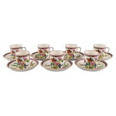 Vintage Coalport, England. Seven Flower of Tibet chocolate cups with saucers.