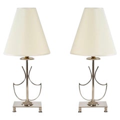 1970 Pair of Lyre Model Lamps in Nickel-Plated Bronze Maison Roche
