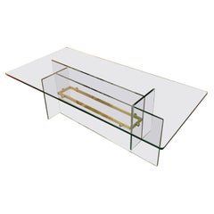 Glass and Brass Coffee Table, Italy, 1970s