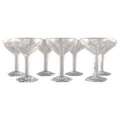 Vintage Val St. Lambert, Belgium, Seven Legagneux Champagne Bowls in Crystal Glass