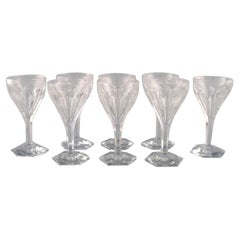 Val St. Lambert, Belgium, Eight Legagneux White Wine Glasses in Crystal Glass