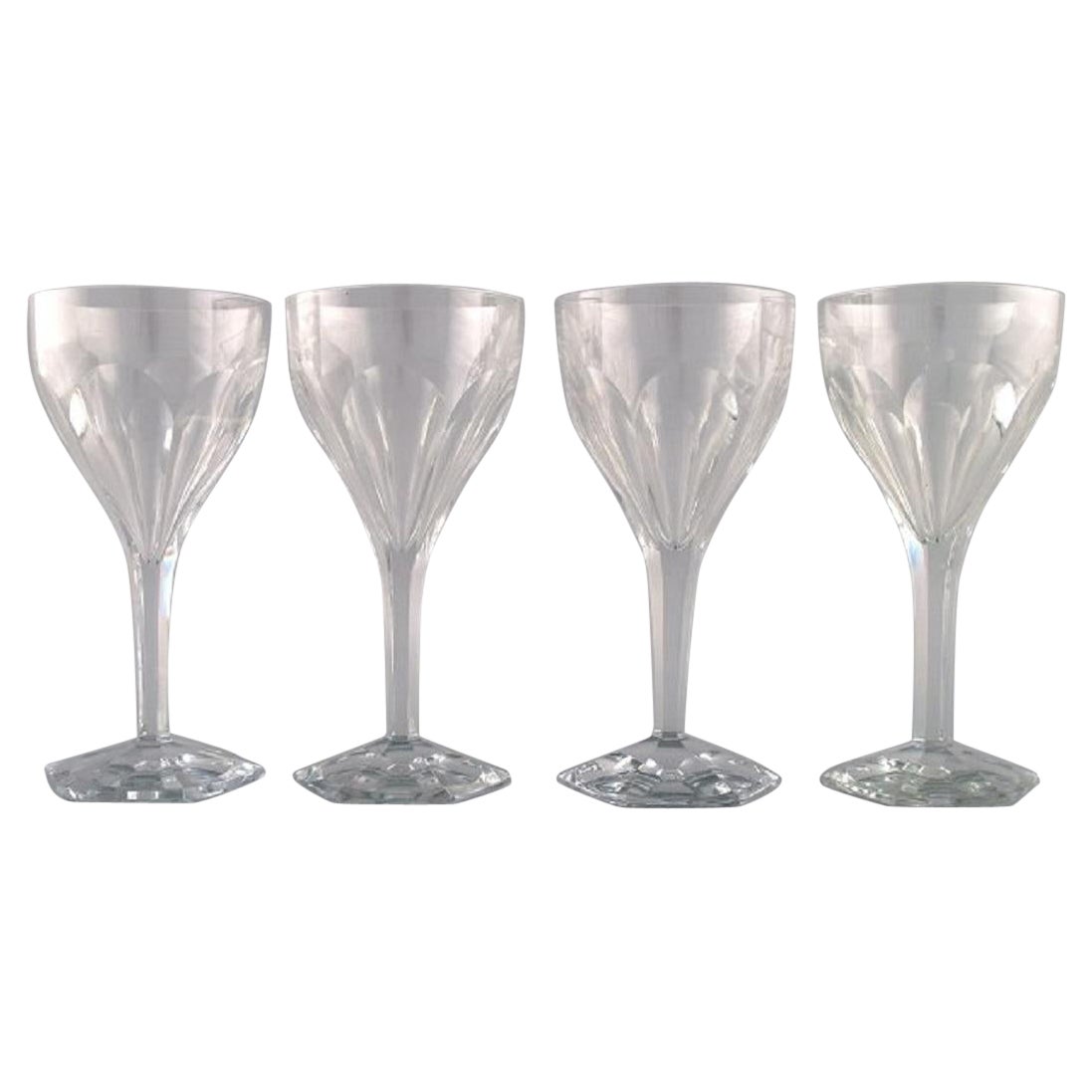 Val St. Lambert, Belgium, Four Legagneux Red Wine Glasses in Crystal Glass