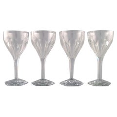 Val St. Lambert, Belgium, Four Legagneux Red Wine Glasses in Crystal Glass