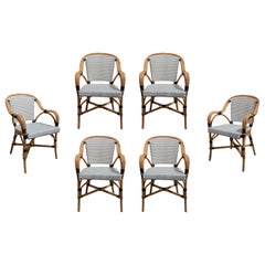 Set of 6 Spanish Modern Bamboo & 2-Tone Woven Fiber Chairs