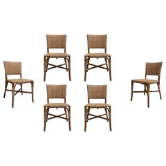 Set of 6 Spanish Modern Bamboo & Hand Woven Wicker Chairs