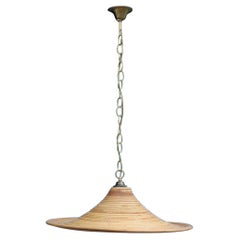 Lampadario rotondo in bambù del Mid Century Italiano Catena in ottone dorato 1950n