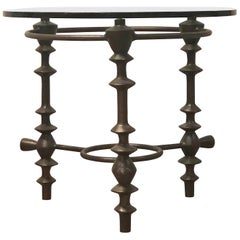 Giacometti Style Round Bronzed Metal and Glass Center Table