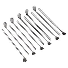 Set von 10 silbernen Golf Club-Cocktailstirrers