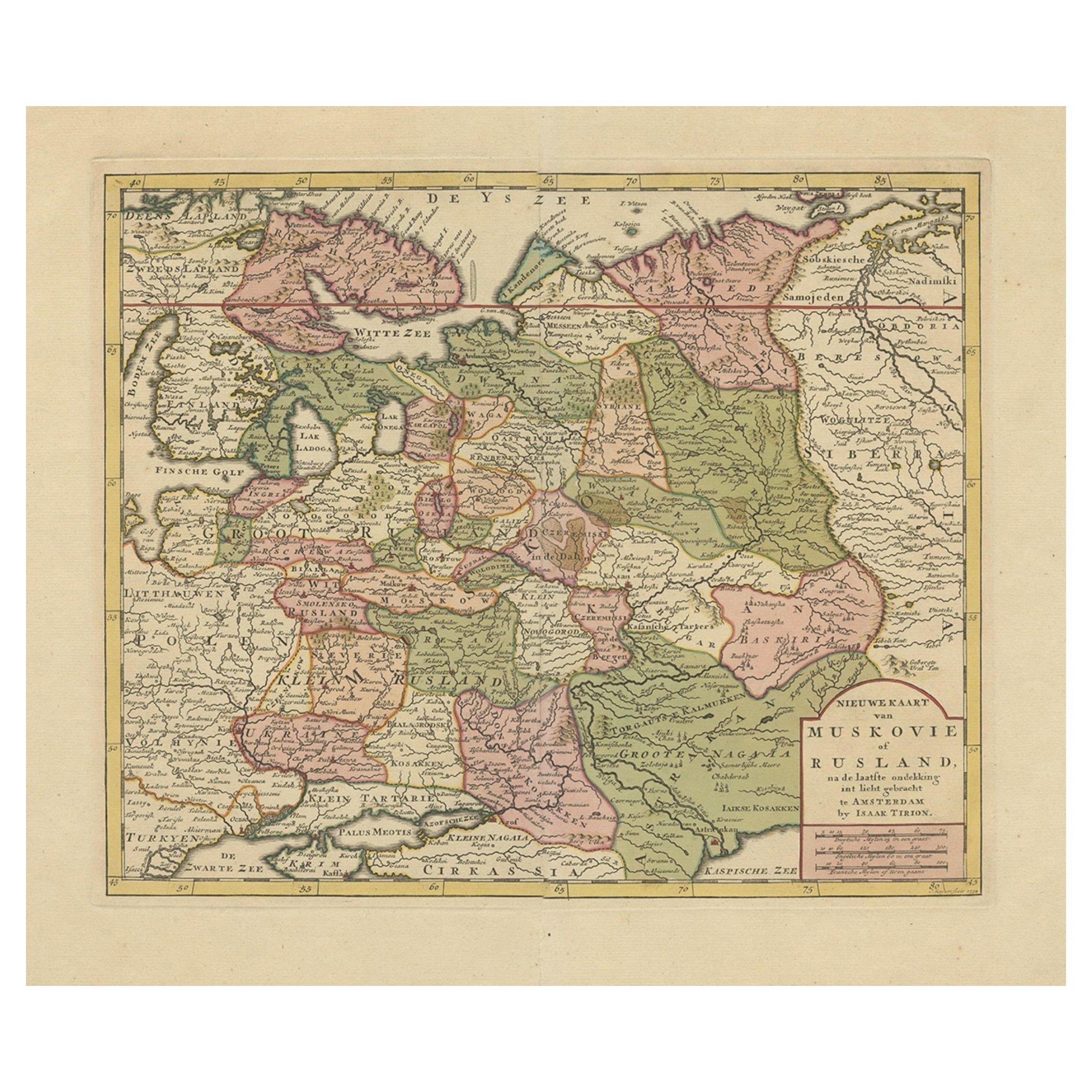 Antike Karte des europäischen Russlands von Tirion, um 1725