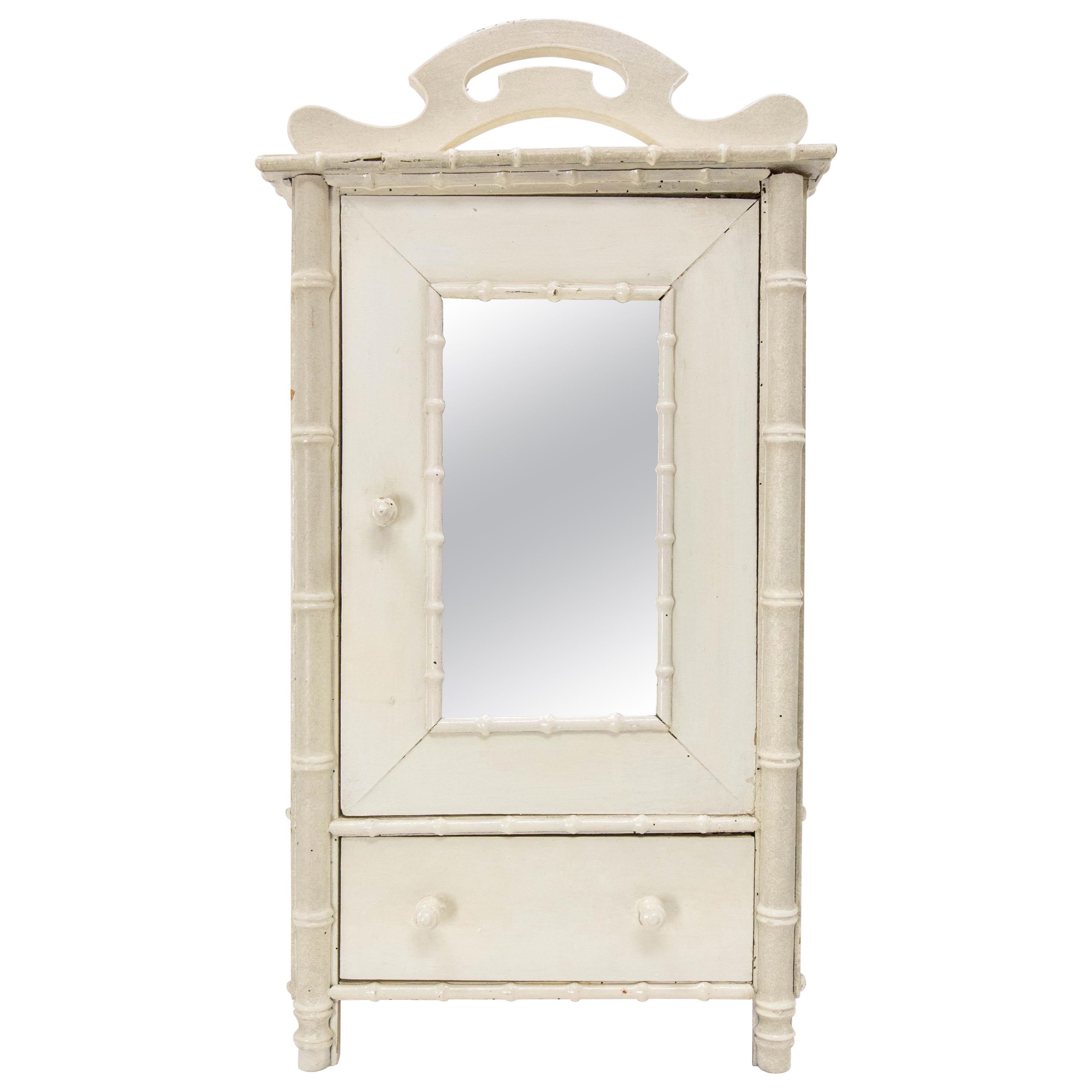 French Miniature Armoire with Mirror in the Bamboo Style, 1900 For Sale