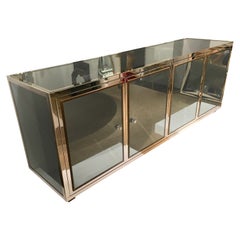 Exceptional Mirror and Brass Sideboard by Michel Pignères, France, 1970