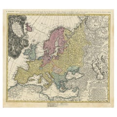 Antique Map of Europe with Elaborate Title Cartouche, c.1750