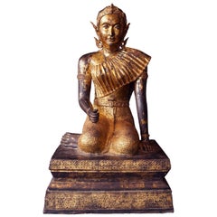 Statue en bronze doré du 19ème siècle de Mae Phosop, déesse thaïlandaise de la rizière