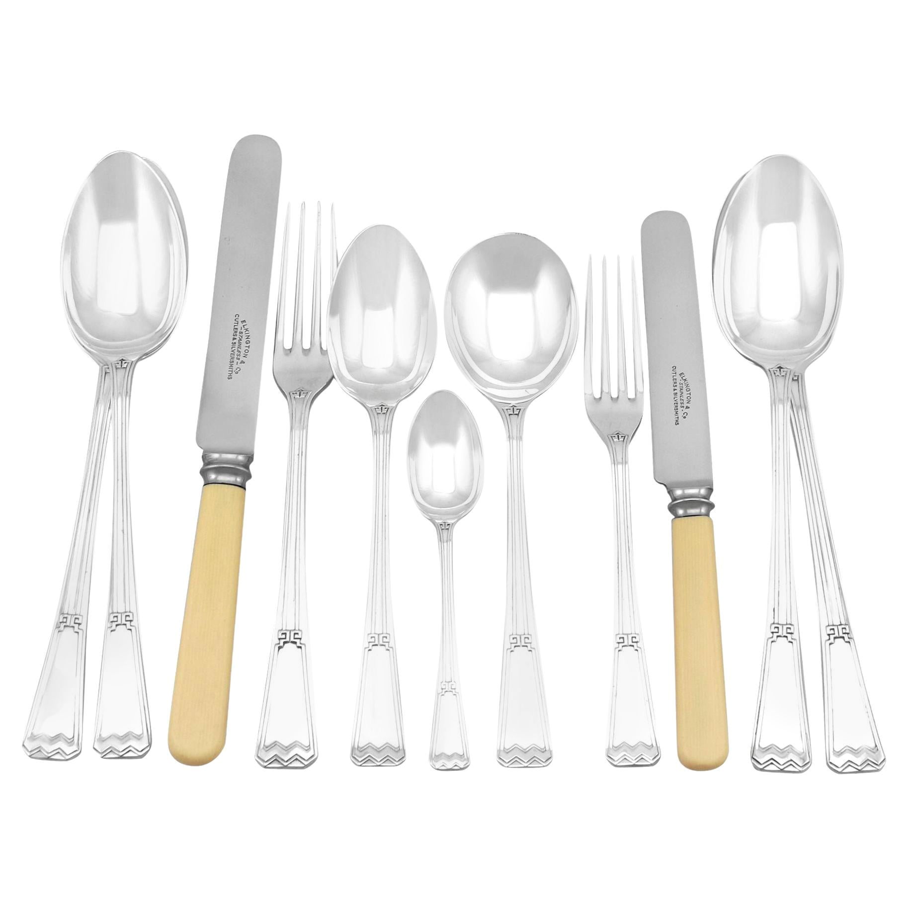 Art Deco Sterling Silver Canteen of Cutlery for Twelve Persons For Sale