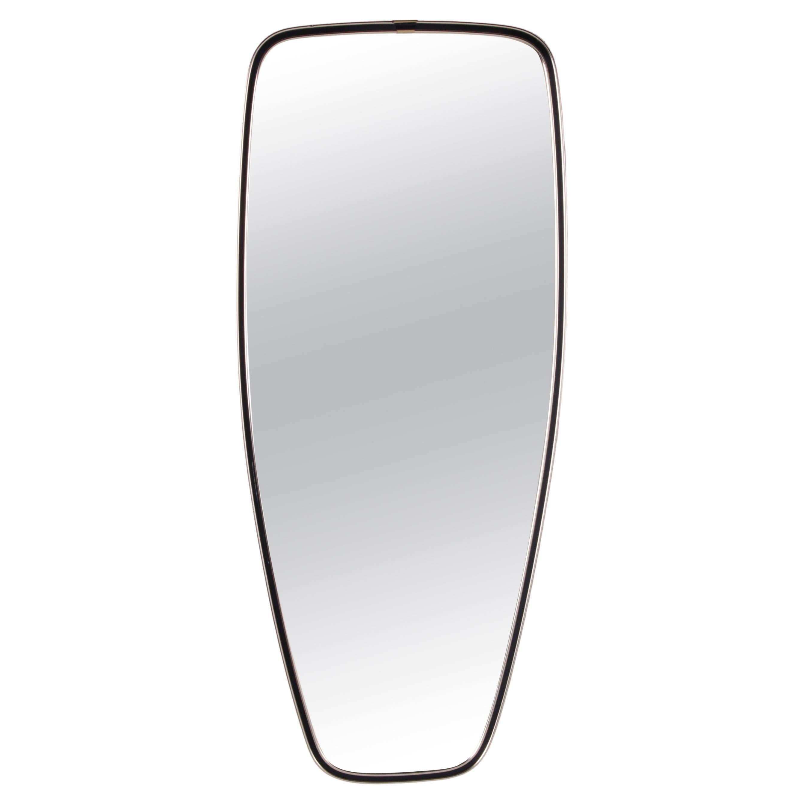 Vintage Elongated Mirror with Black and Brass Rim, 1960s