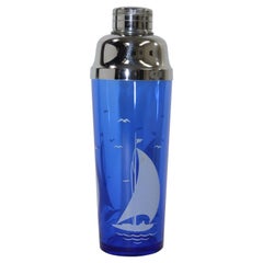 Retro Hazel Atlas Cobalt Blue Sailboat Cocktail Shaker