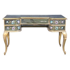 Italian Mirrored Hollywood Regency Eglomise Ladys Dressing Vanity, Circa 1950