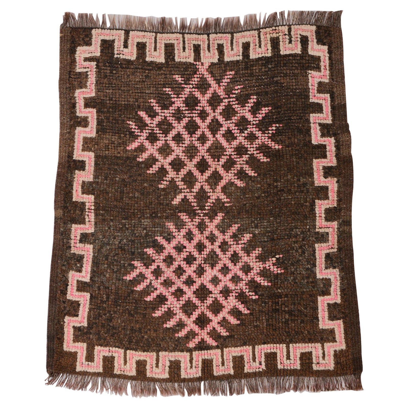 Old Moroccan Simple Naif Little Carpet For Sale