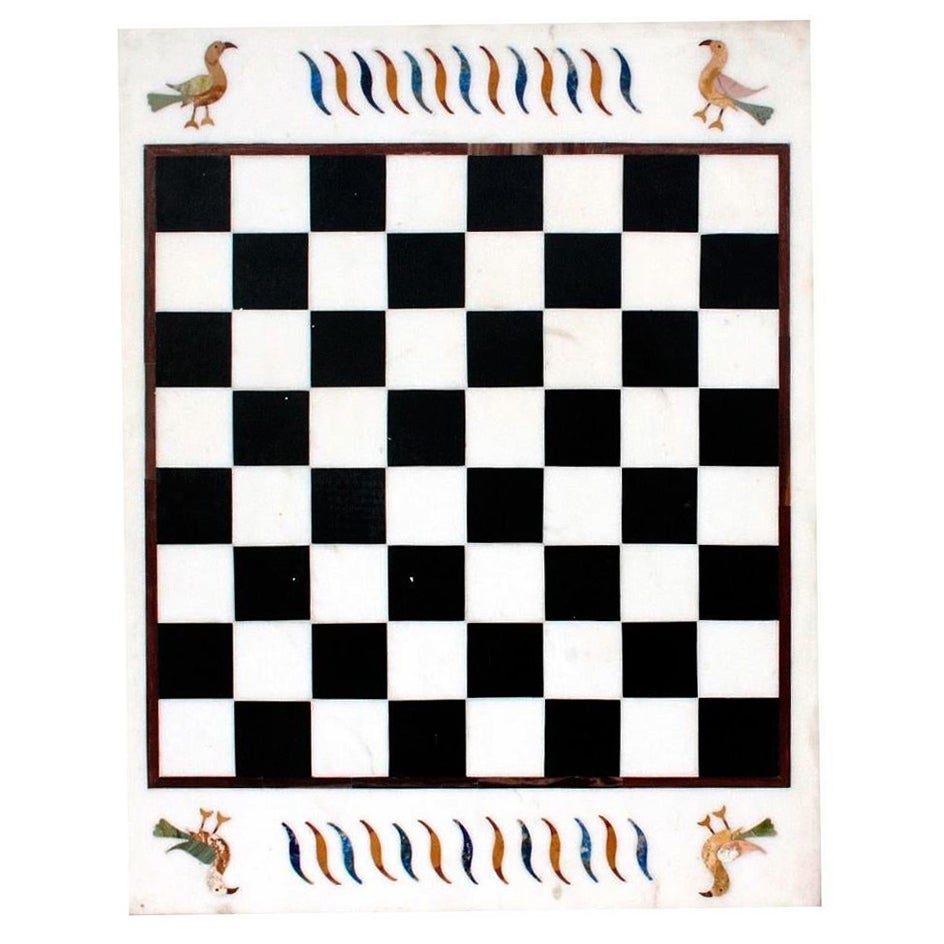 1990s Spanish Pietra Dura Inlay Mosaic Marble Top w/ Chessboard For Sale