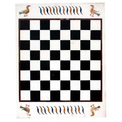 1990s Spanish Pietra Dura Inlay Mosaic Marble Top w/ Chessboard