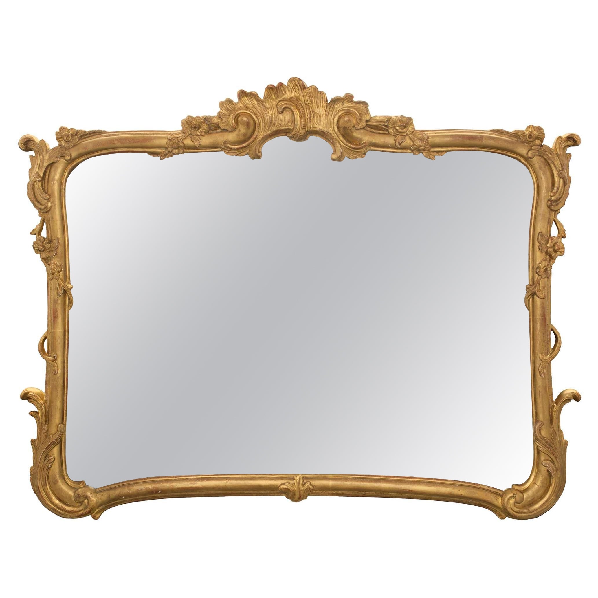 Miroir italien du XIXe siècle en bois doré de style Louis XV du XIXe siècle