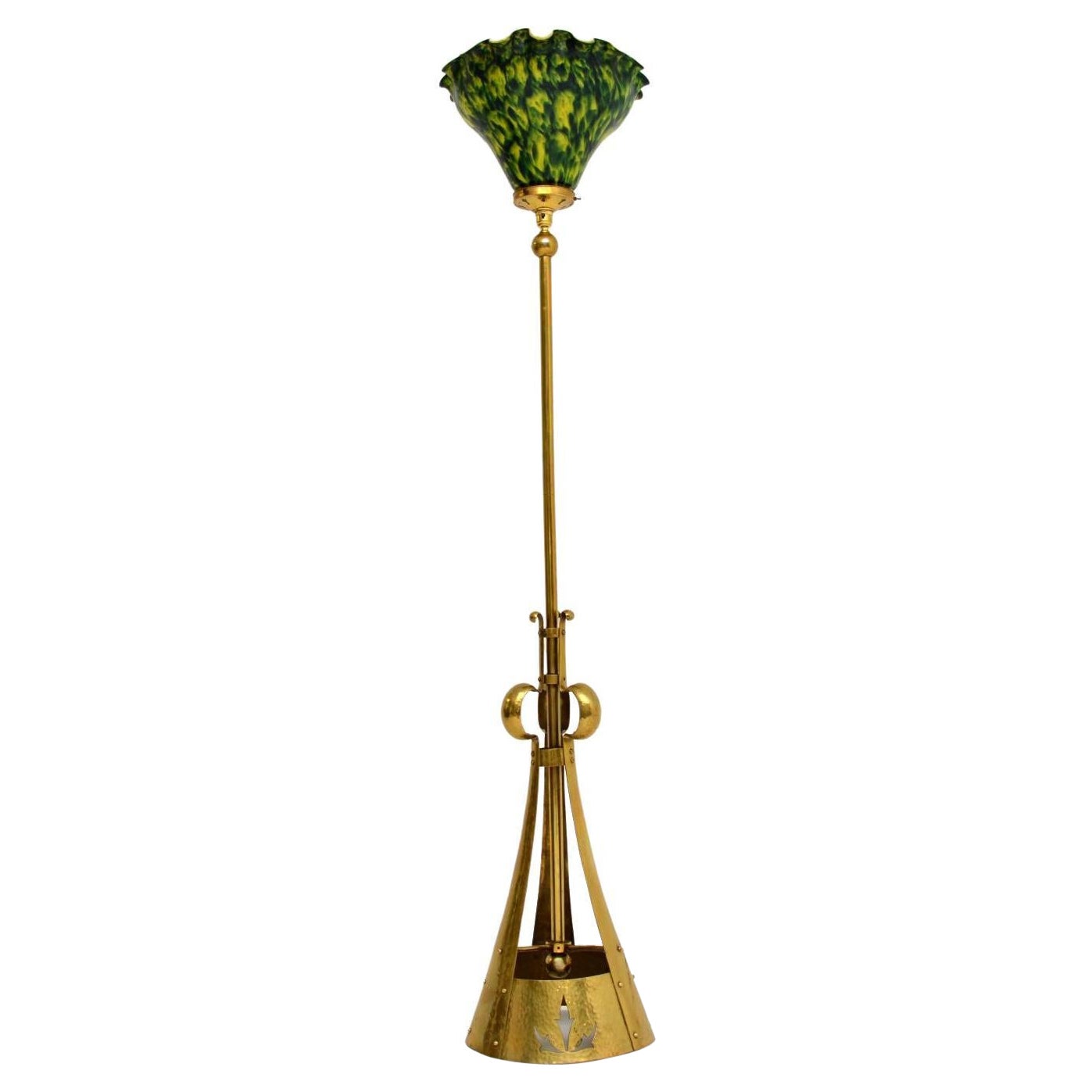 Antique Art Nouveau Brass & Glass Floor Lamp