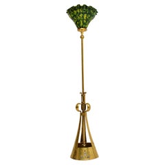 Antique Art Nouveau Brass & Glass Floor Lamp