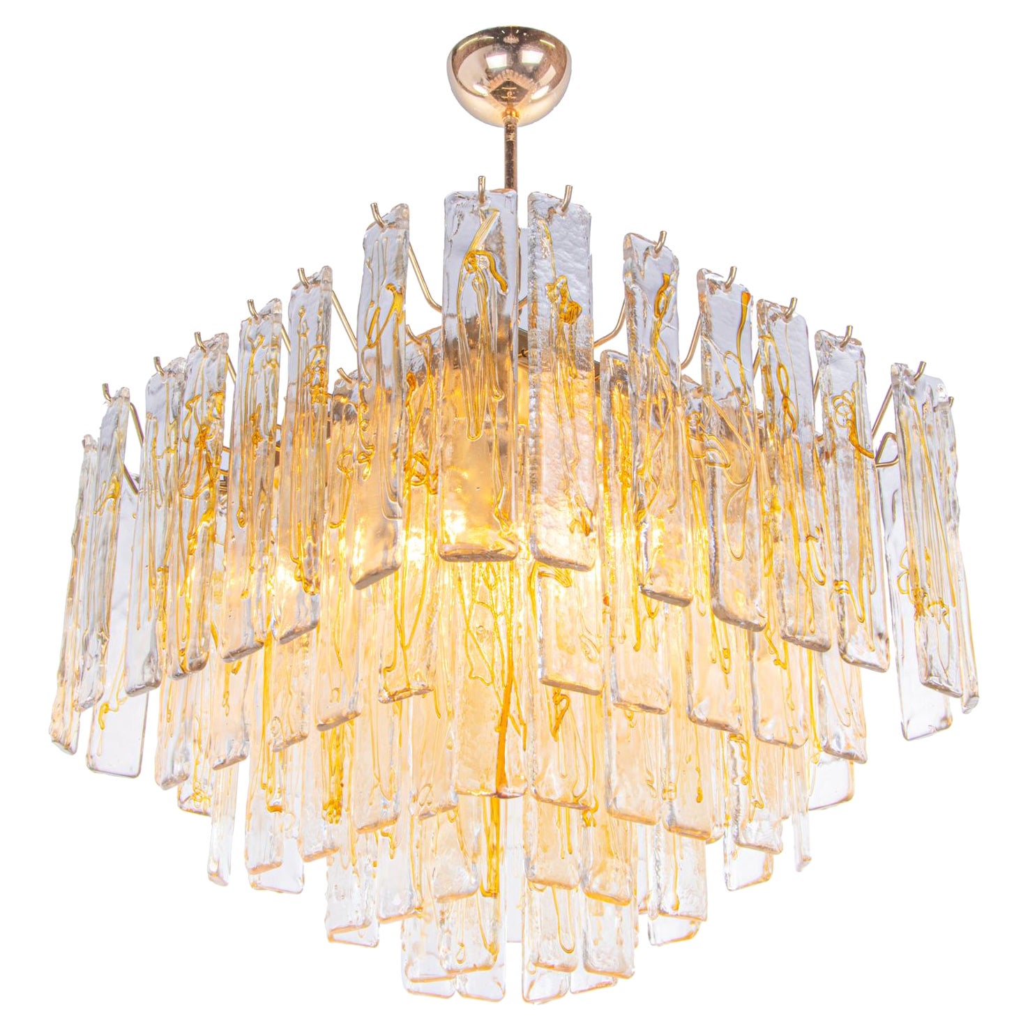 Amber Murano 24" Lava Chandelier Glass & Brass by La Murrina, Italy 1970s For Sale