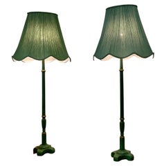 Pair of  Tall Art Deco Green Table Lamps