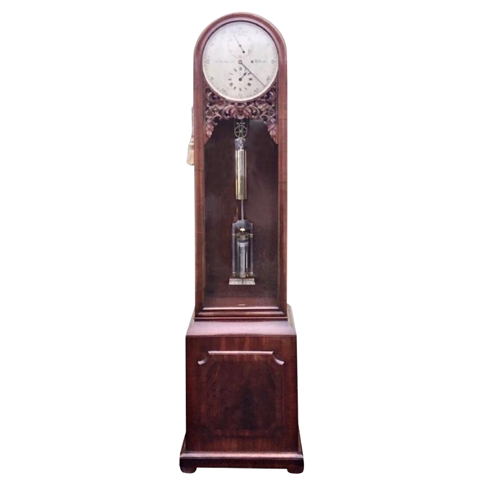 18th C Antique Longcase Grandfather Mahogany Tidal Dial Clock by James