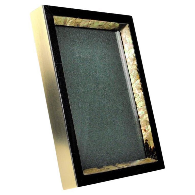 Photo Frame Made of Marquetry and Brass by Ginger Brown For Sale