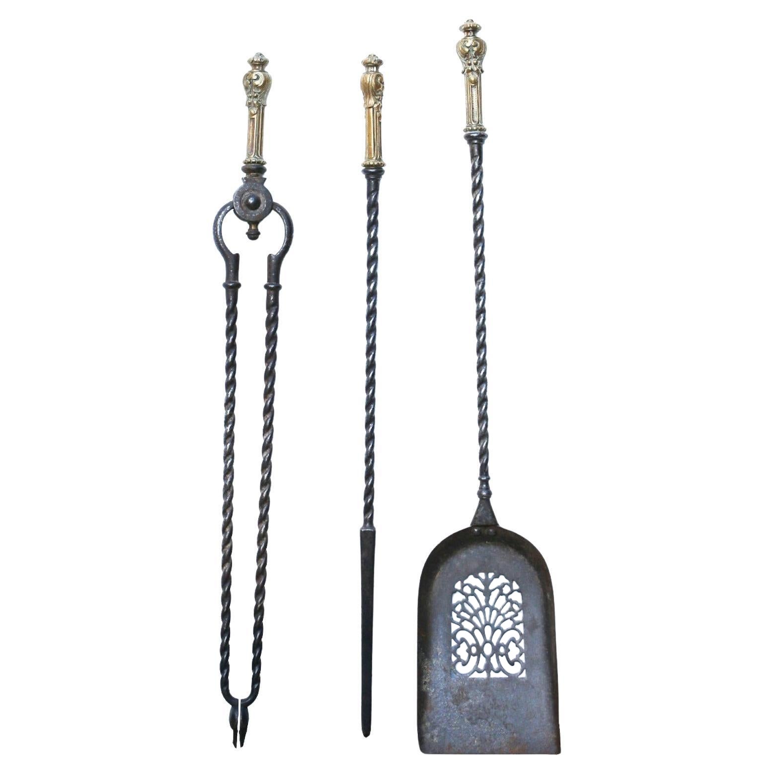 Antique English Fire Tool Set For Sale