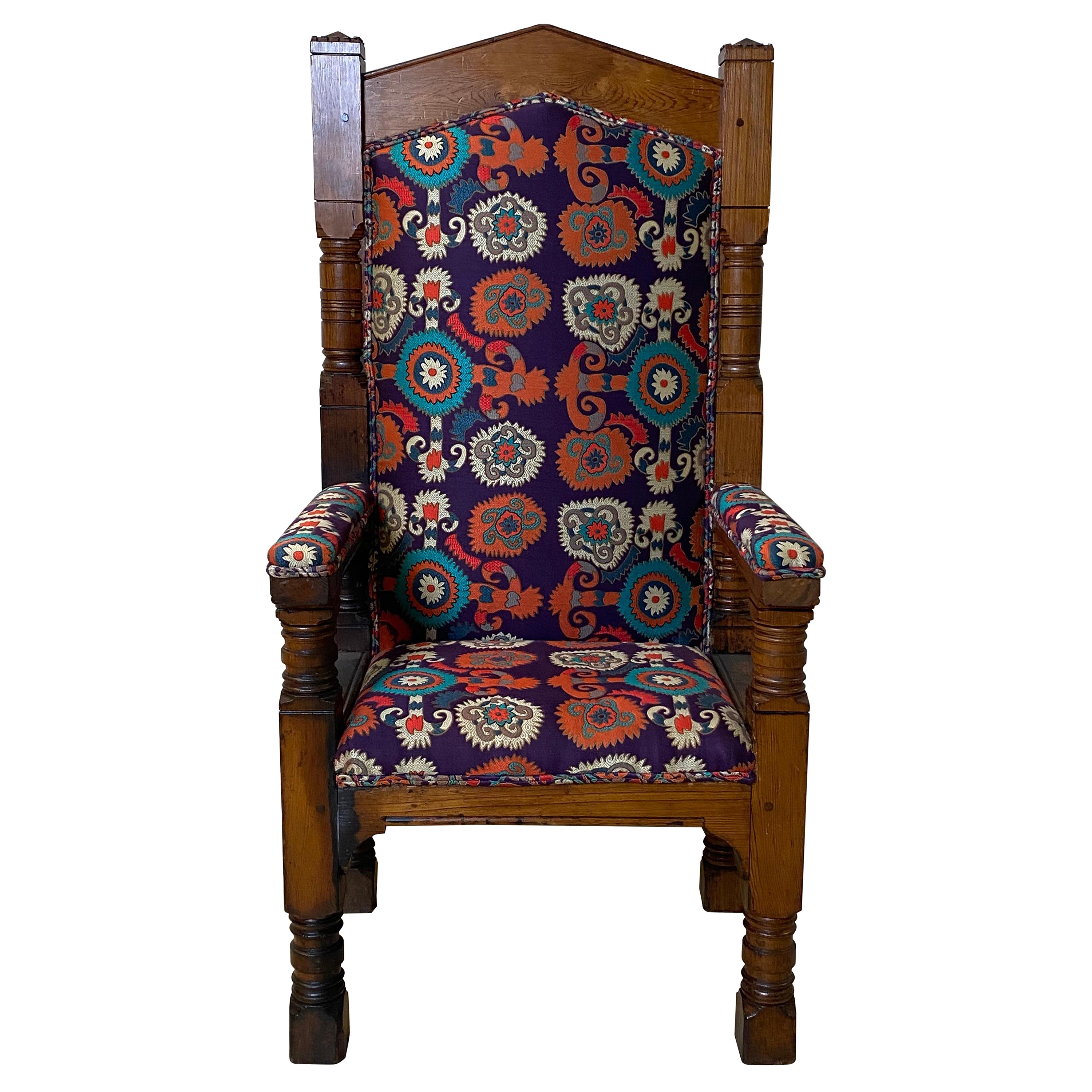Throne/Armchair anglais ancien de Macon libre en pin, 19ème siècle en vente
