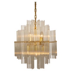 Stunning Gilt Brass and Crystal Glass Rods Chandelier by Palwa, Germany, 1970s