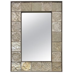 Espejo personalizable de cristal de Murano ahumado italiano plateado con azulejos geométricos de metal de cañón