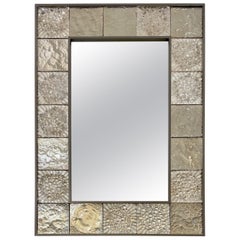 Customizable Italian Smoked Silver Murano Glass Geometric Gun Metal Tile Mirror