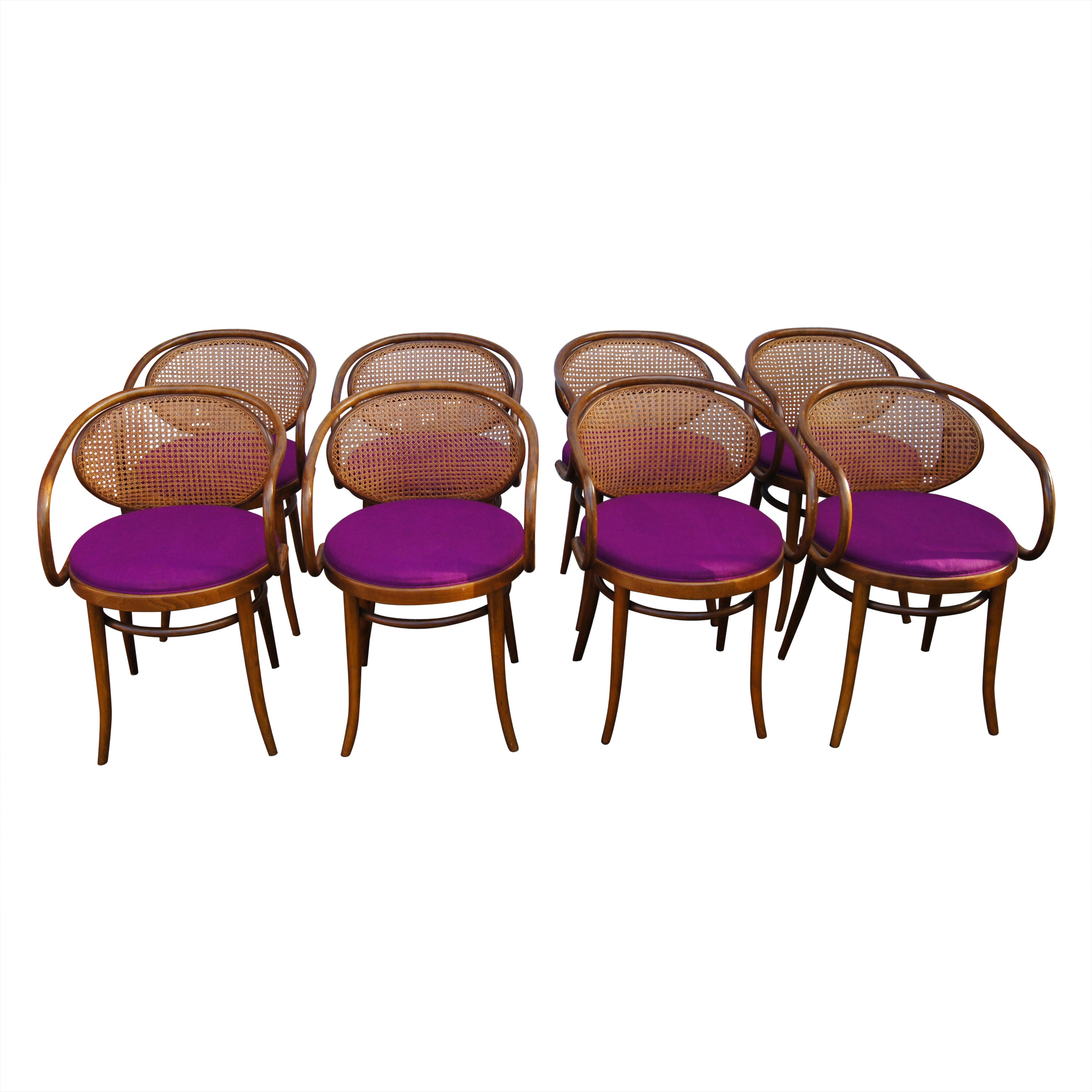 Set of Eight Handwoven Cane 210 Chairs by Stendig