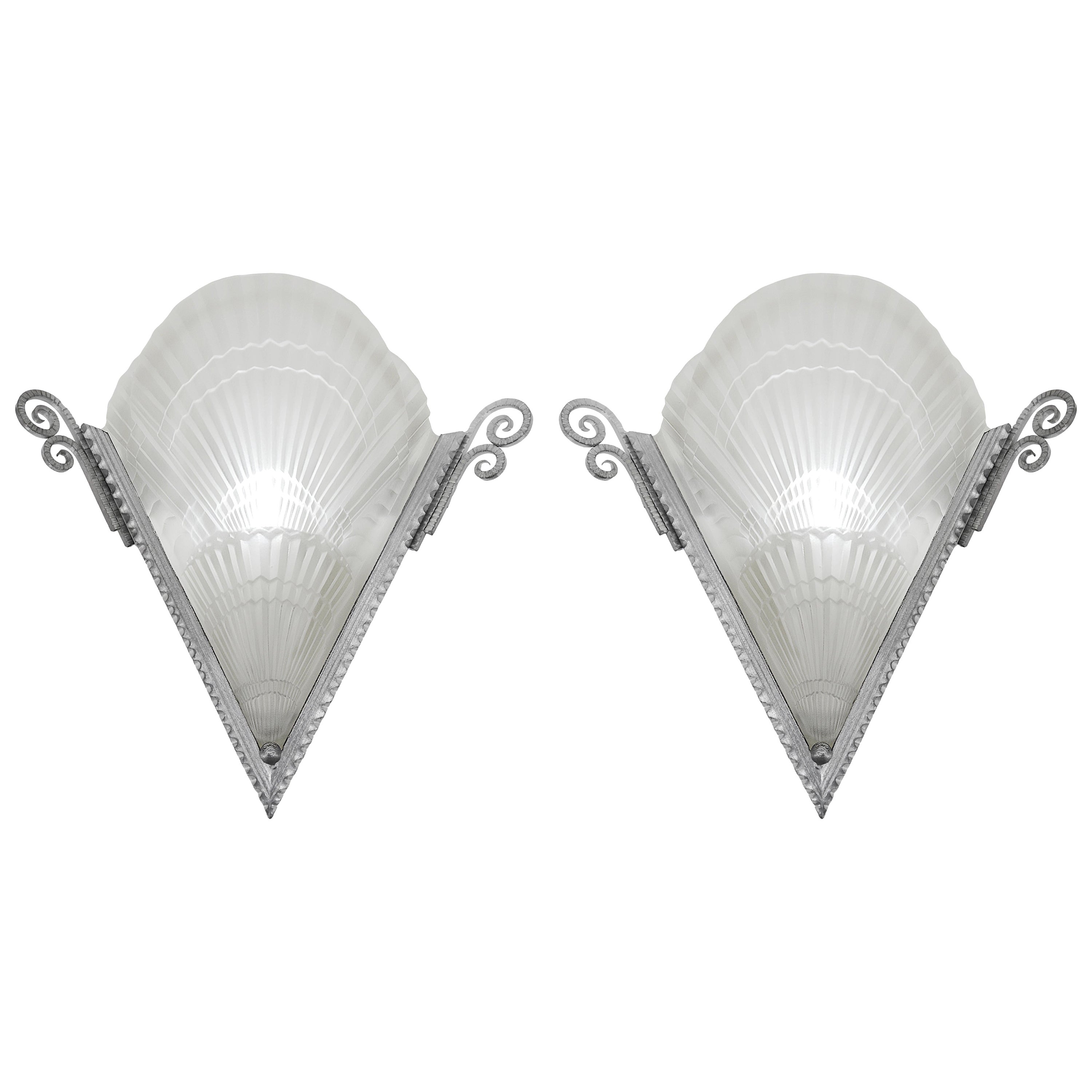 Noverdy Large French Art Deco Pair of Wall Sconces, Ca. 1925
