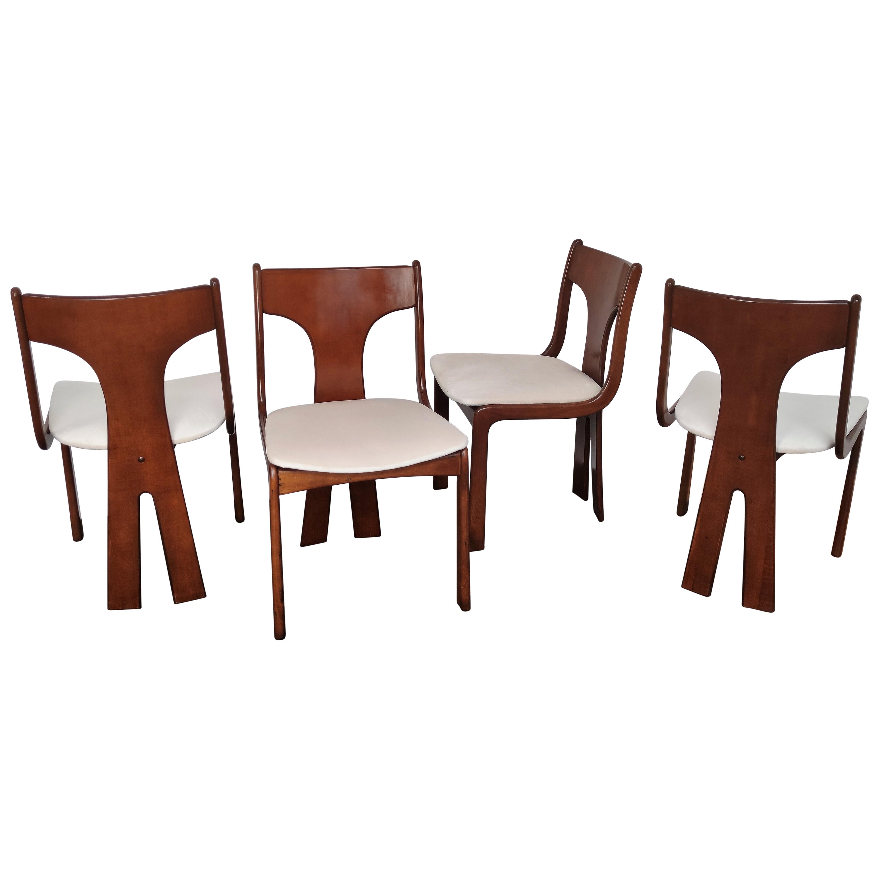 Four 1950s Italian Mid-Century Modern Newly Upholstered Dining Room Chairs