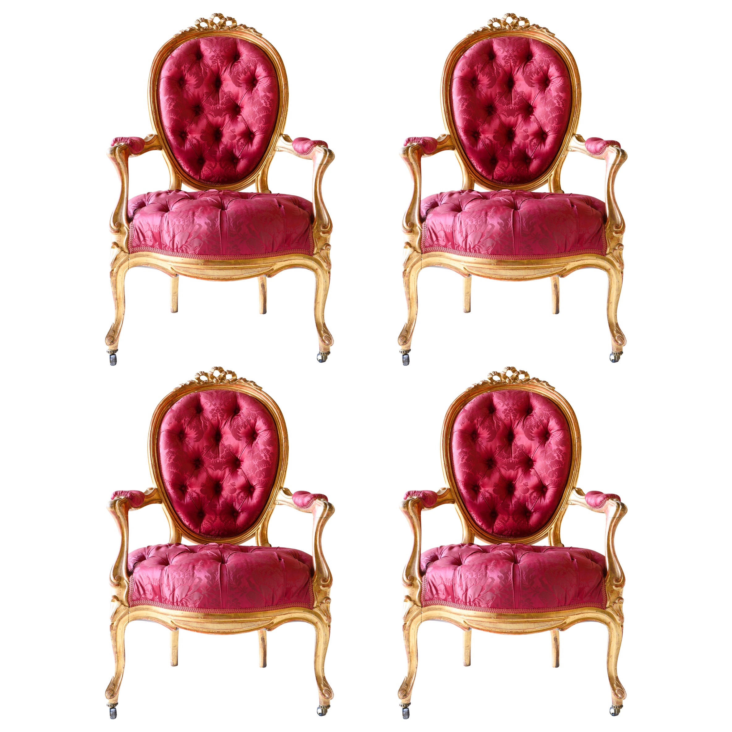 Louis XV Glitwood Salon Armchairs, Set of 4