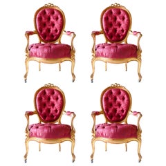 Louis XV Glitwood Salon Armchairs, Set of 4