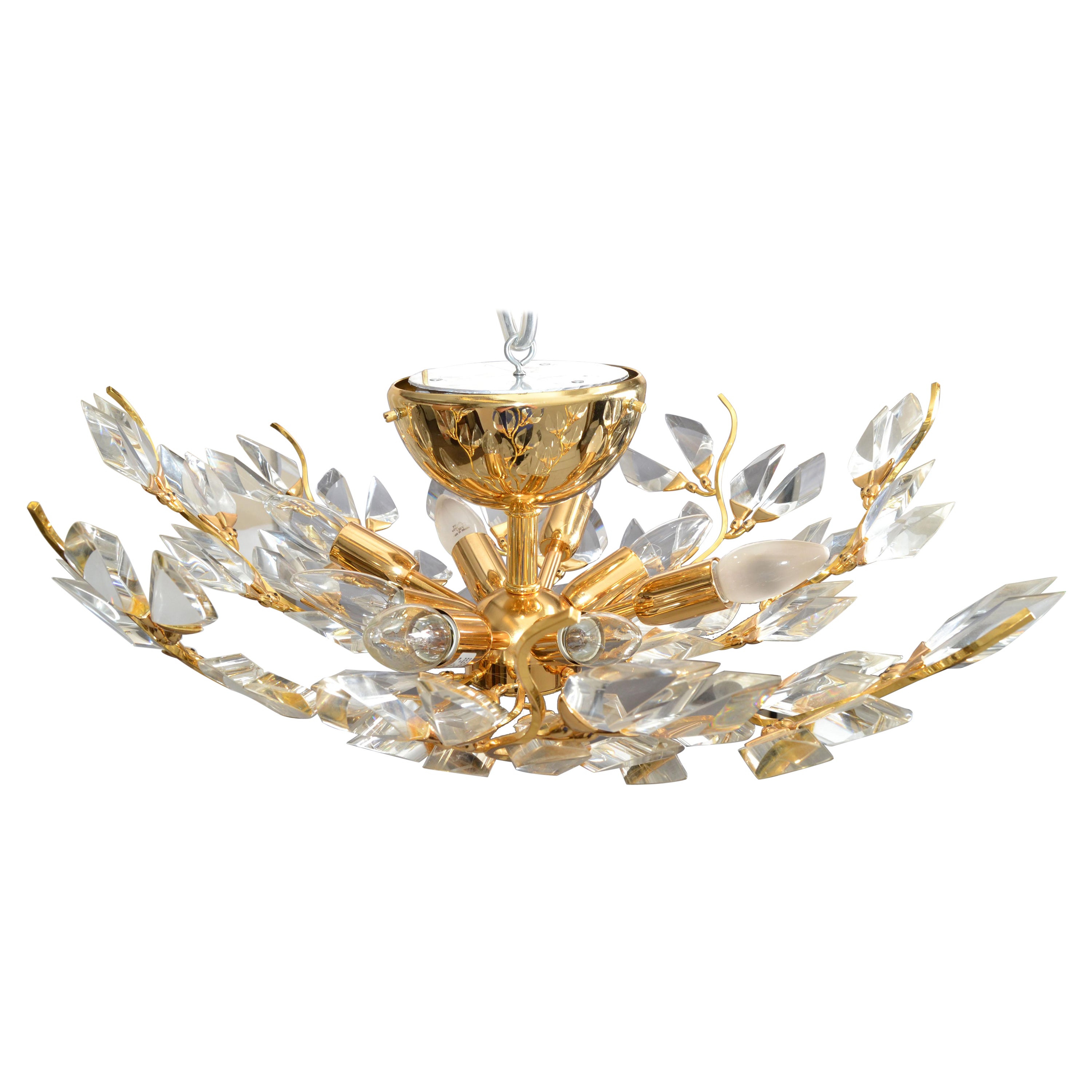 Stilkronen Mid-Century Modern 8 Light Gold Plate Brass &Crystal Chandelier Italy For Sale