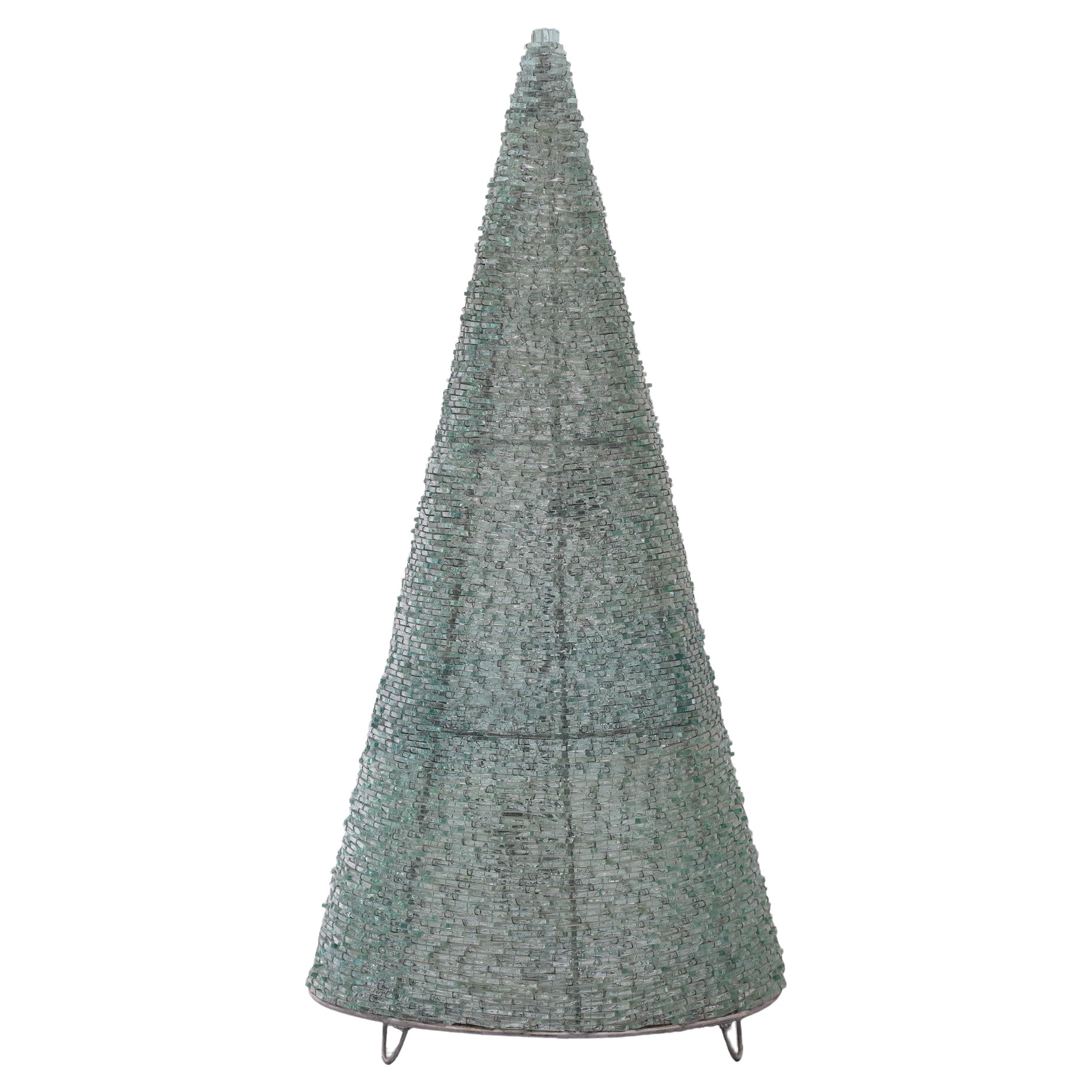 Large Brutalist Glass Cone Floor Lamp  For Sale