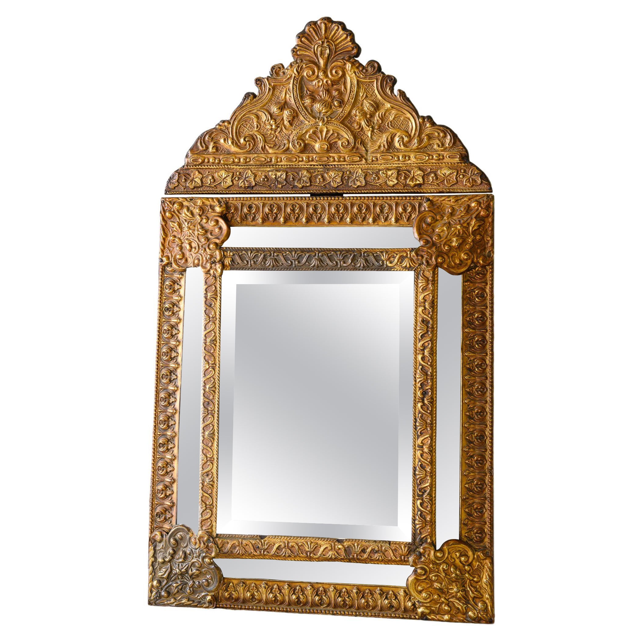 18th Century Louis XIII Style Gilt Copper Mirror For Sale