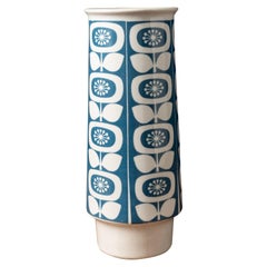 Vintage Ceramic Vase with Blue Flower Pattern